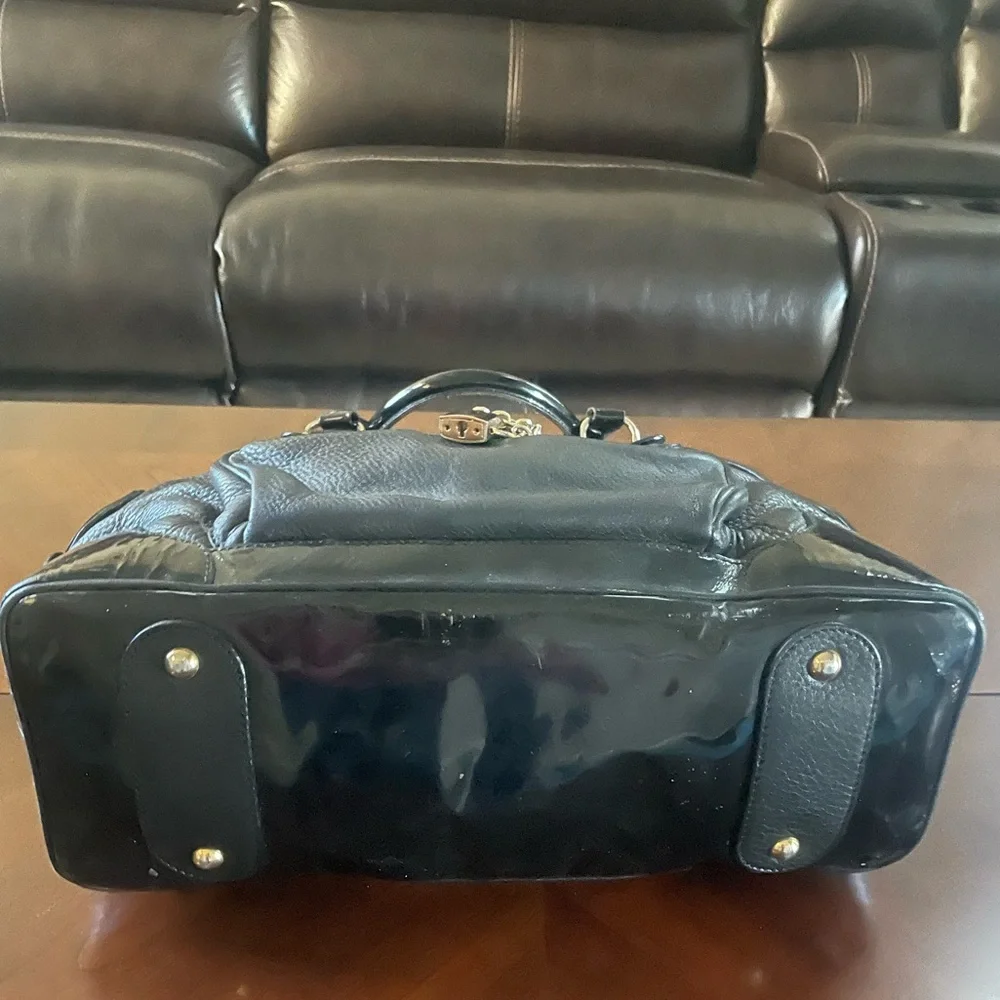 Barbara Bui Leather Satchel w/ Patent Trim | Structured Edge - Picture 4 of 9